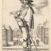 Plate 4: a gentleman, turned three-quarters to the left, wearing a hat and boots with spurs, carrying a sword in his belt, a town square in the background, from 'La Jardin de la Noblesse Françoise dans lequel ce peut ceuillir leur maniere de Vettements'